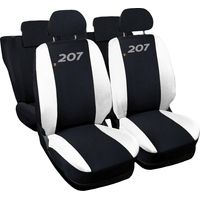 Lupex shop - Coprisedili Auto Compatibili per 207, Made In Italy, set di copri sedili anteriori e posteriori con copri poggiatesta incluso, tessuto poliestere, colore - Nero\Bianco