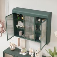 Armoire murale 3 portes vitrées, dessus bombé, cadre en métal, pour cuisine, salon, salle de bain, vert foncé
