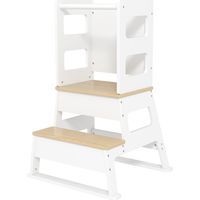 Tour d'apprentissage enfant 3-6 ans avec pizarra barrière sécurité cuisine salle de bain blanc 55x52,5x87,5 cm