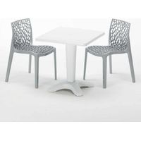 Mesa Cuadrada Blanca 70x70 cm y Sillas De Colores Gruvyer Patio - Gris