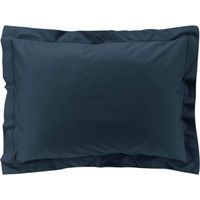 Taie d'oreiller volant plat 100% percale de coton ORIGINE Bleu Foncé 50x70 cm