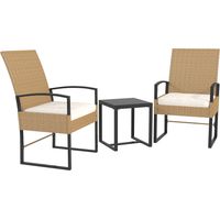 Set de jardin 3 pièces rotin extérieur avec coussins réglables et table verre beige