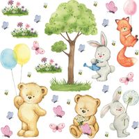 Stickers animaux de la foret ourson, renard, lapin - 1 planche 30x30cm