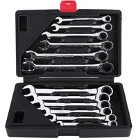 Clé Plate/Anglaise à Cliquet, Coffret de Clé à Douilles et Embouts Clé à Molette à Cliquet 8mm-19mm 12pcs pour Garage Bricolage(Clé Anglaise)