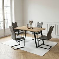 HIPIHOM Table à Manger Extensible pour 4 à 6 Personnes, Table Extensible 130-170 cm, Hauteur 76 cm, Largeur 85 cm, Plateau en MDF, U Pieds en Métal, Charge max 100 kg (Table,4 Chaises-Gris)