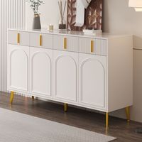 Aparador salon 140x37,8x82cm Cómoda con 4 cajones 4 puertas, estantes extraíbles, tiradores y patas dorados, salón-comedor, MDF, blanco