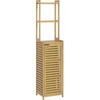 Bamboo bathroom tall column cabinet with 3 shelves and 1 - door cupboard, 38.5 x 33 x 170 cm, natural