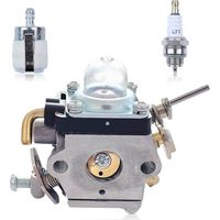 Atunne 122C carburetor for Husqvarna 122C, 122LDX, 122LK trimmers, McCulloch T22LS, T22LSC lawnmowers, including oil filter and spark plug, part numbers: 581734301 and 574386701