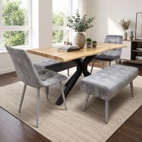 Modern Dining Table Set With 2 Grey Velvet Chairs And 2 Grey Velvet Benches Dining Room Furniture