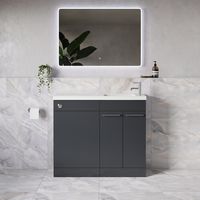 Napoli 250 Gloss Grey 1000mm 2 Door Vanity Unit Toilet Suite with Round Silvo Basin - 1000mm - Chrome 160mm HandleWithout Jubilee Toilet Pan