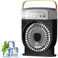 Ventilateur brumisateur portable, mini climatiseur de bureau avec réservoir d'eau de 600 ml pour la maison, le bureau et la cuisine - Noir