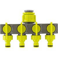 Répartiteur de Robinet à 4 Voies, Raccords de Tuyau avec Vannes Marche/Arrêt Indépendantes pour l’Arrosage du Jardin, Adaptateur de Robinet pour Machine à Laver, Étanchéité Renforcée - Jaune