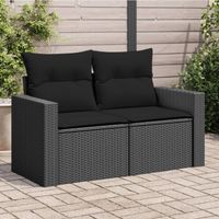 Vidaxl – Canapé de jardin 2 places en polyrotin noir – Coussins épais – Dimensions 131x62x69 cm – Résistant aux UV – Fonction de rangement intégrée