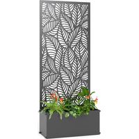 Outsunny – Jardinière surélevée avec treillis – Bac de plantation en métal noir 45 x 21,5 x 110 cm – Panneau à motif de feuilles pour plantes grimpantes