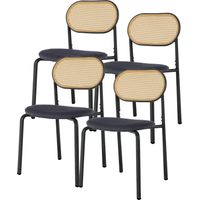 4er-Set Esszimmerstühle, mit geflochtener Rattan-Rückenlehne, ergonomisches Design, gepolsterter Sitz, verstellbare Füße, für Esszimmer und Wohnzimmer, Schwarz