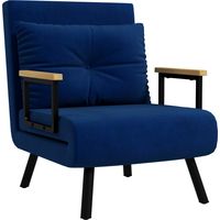 Canapé-lit pliable avec coussins et dossier réglable sur 5 positions, revêtement en acier et bois, 63 x 73 x 81 cm, bleu