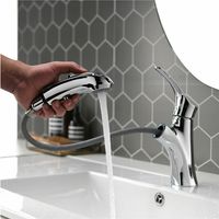 Robinet de salle de bain avec pomme de douche extractible, mitigeur de lavabo monocommande de salle de bain, robinets de lavabo en laiton chromé, bouton d'arrêt