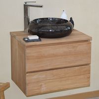 Meuble suspendu 2 tiroirs en teck massif 60 cm Kharart