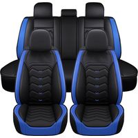 5 plazas para BMW PU Fundas de asiento de coche de cuero Cojín Protector de alfombrilla borde negro y azul