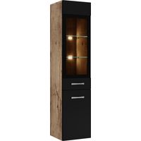 Badplaats – Colonne de salle de bain 131 cm – Chêne noir mat – Meuble haut avec portes réversibles – Installation murale incluse