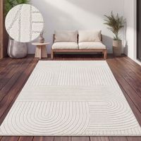 Paco Home Outdoor Teppich Wetterfest Balkon Wohnzimmer Skandinavisch Boho Einfarbig Creme 240x340 cm