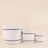 Lot de 3 paniers ronds en corde blanc détail gris