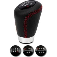 Pommeau Cuir Noir- Rouge Bague Marche Ar + 3 Pastilles De Vitesses