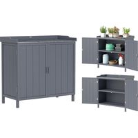Armadietto da Esterno en Legno avec Piano en Metallo et 2 Ripiani Porta Attrezzi, 98x48x95,5 cm, Gris