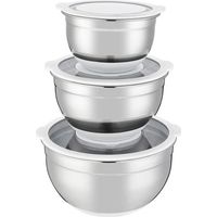 Salatschüsseln Set - ARTHUR MARTIN - AM486 - 16-20-24 cm - Luftdichte Deckel - Edelstahl - Rutschfester Silikonboden