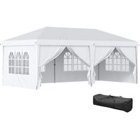 Gazebo 6x3 m Pieghevole 6 Pareti Acciaio Tessuto Oxford con Funi Picchetti Bianco