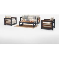Juego de salón de jardín de aluminio y madera con mesa auxiliar Larix
