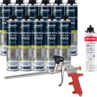 Bostik – Pack de 11 mousses polyuréthane expansives pistolables 750ml – Nettoyant mousse 500ml – Pistolet manuel ergonomique