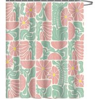 Rideau de douche style bohème – 180×180 cm – motif floral abstrait multicolore – patchwork rétro – design géométrique végétal – 12 crochets inclus
