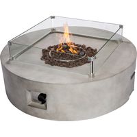 Teamson Home Draussen Garten Sehr Groß, Rund, Propangas-Feuerstelle, Tischbrenner, Rauchfreie Feuerstelle, Metall-Terrassenmöbelheizung mit Lavasteinen und Abdeckung