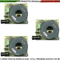 Sirena Antifurto da Pannello Diffusore Piezo 3 Pezzi Acustica 105 dB Alimentazione 12 Vcc Assorbimento 80 mA 2 Morsetti Polarizzati Bitonale A/B 1500 +/- 4000 Hz Fissaggio Circuito Tramite 4 Fori IP30