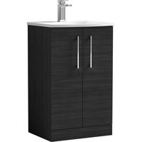Nuie Arno Charcoal Black Woodgrain 500mm 2 Door Vanity Unit and Curved Ceramic Basin - ARN601G