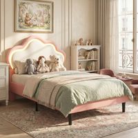 BLANKETSWARM - Lit enfant fille 90x200 cm, lit princesse fille avec LED tête de lit réglable en cloud pour fille lit enfant luxe lit pour enfant rembourré