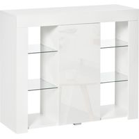 Buffet Aparador Moderno LED con Control Remoto, 1 Puerta Alto Brillo, Cierre Presión, Estantes Ajustables, 97x35x83 cm Blanco