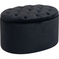 Sitzbank mit Stauraum Polsterbank mit Samtoptik, Sitztruhe Ovale Form, Truhenbank für Wohnzimmer Schlafzimmer Flur 71 x 52 x 42 cm, Schwarz