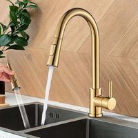 Grifo de cocina dorado - Extensible con cabezal rociador extraíble, mezclador de fregadero giratorio de 360° - 2 modos de rociado