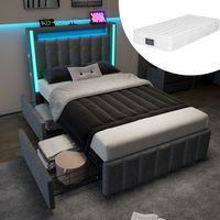 letto contenitore 90x200 con LED USB cassetti grigio OKMYHOME