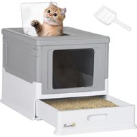 Pawhut kattenbak, met drukknoopsluiting, uitneembare bodemplaat, inclusief schepje, kunststof, grijs