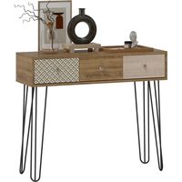 Mesa de Consola Mesa de Sofá con 3 Cajones con Patas de Acero Tipo Horquilla Estilo Bohemio Natural