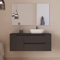 Meuble de salle de bain 120cm avec plateau, vasque à poser déportée à droite Zeus et miroir - 2 tiroirs et un placard - noir - ZARZA