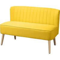 Divano 2 posti tessuto effetto lino giallo gambe legno senza braccioli 117x56,5x77 cm