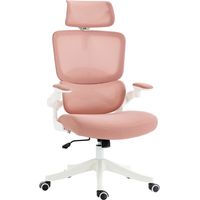 Silla de malla giratoria escritorio basculante respaldo alto reposacabezas reposabrazos 62x58x133 cm rosa