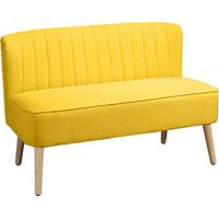 Divano 2 Posti in Tessuto Effetto Lino Senza Braccioli con Gambe , 117x56.5x77 cm, Giallo