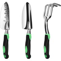 Set di attrezzi da giardino, confezione da 3, kit da giardinaggio in alluminio resistente, include cazzuola manuale, cazzuola per trapianto e rastrello manuale per coltivatore