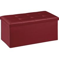 Pouf Contenitore In Ecopelle Cassapanca Pieghevole 87 Litri Capienza,Salvaspazio,Portaoggetti,Seduta Imbottita,Portata 300 Kg Rettangolare Pouff Poggiapiedi Sgabello Bordeaux