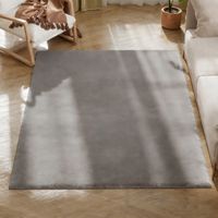 Tapis salon 160 x 120 cm tapis à poils longs, lavable en machine, antidérapant, en fausse fourrure, gris clair-Gris clair